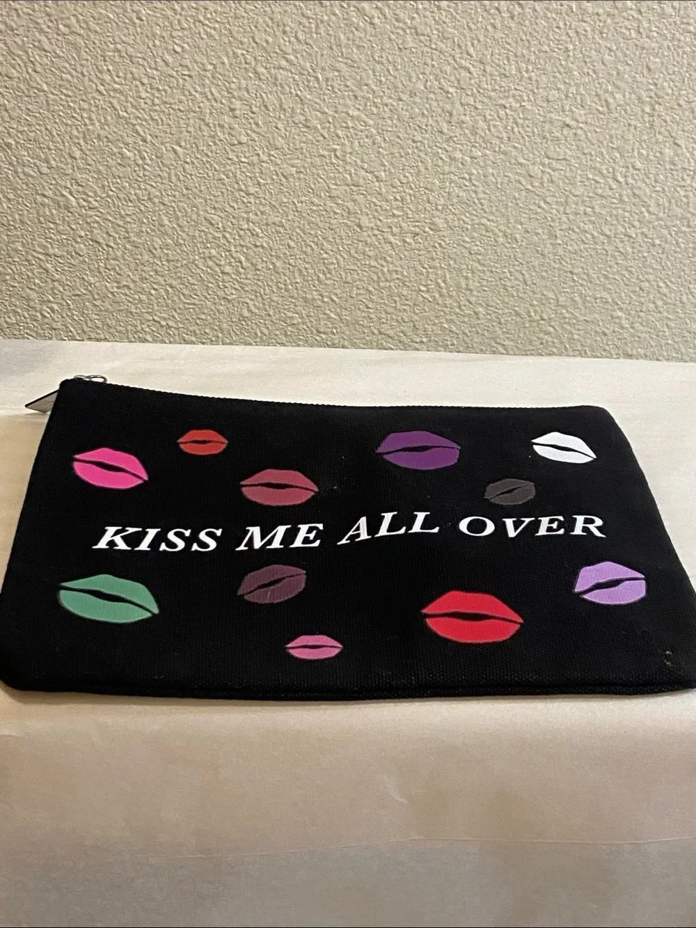 Kat Von D Black Canvas Logo Zip Pouch with Silver Hardware Sz 9.5”X6.5”